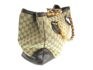 Gucci Bag Brown GG canvas Handbag leather Tote Bamboo